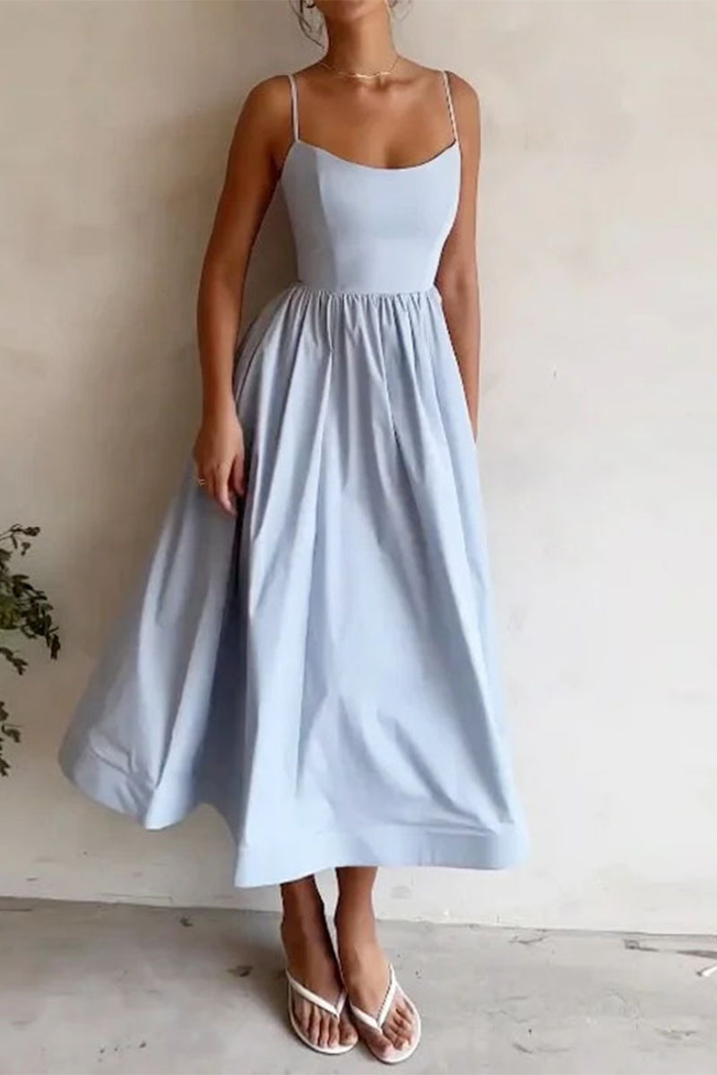 Women's Sweetheart Neckline Midi Dress with Spaghetti Straps 5