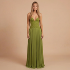 Women's Sweetheart Neckline Pleated Maxi Dress with Lace-Up Back 1