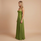 Women's Sweetheart Neckline Pleated Maxi Dress with Lace-Up Back 2