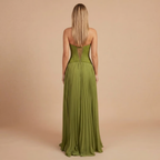 Women's Sweetheart Neckline Pleated Maxi Dress with Lace-Up Back 3