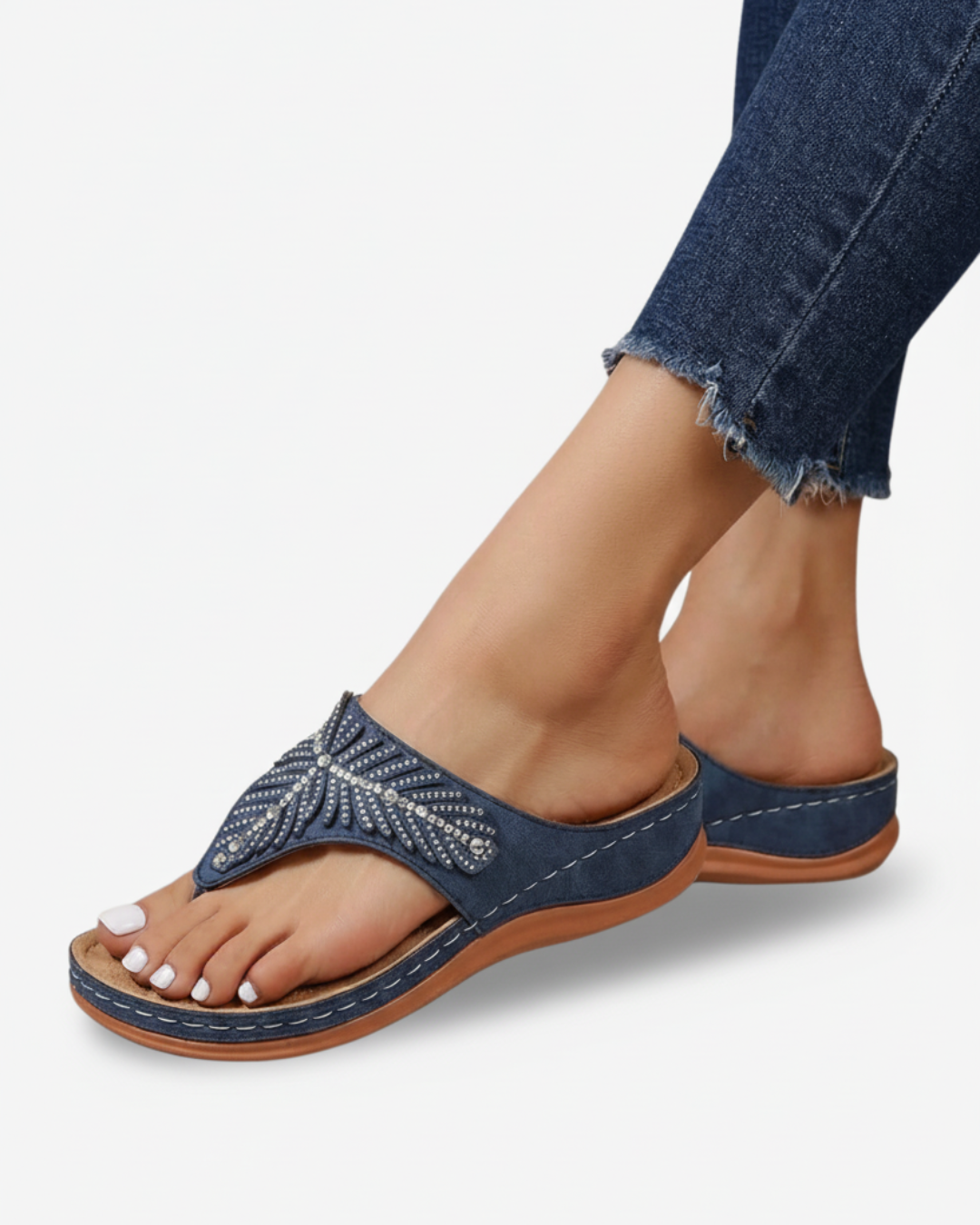 Women's Thong Sandals with Rhinestone Embellished Strap 8
