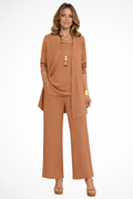 Women's Three Piece Matching Set with Open Front Cardigan and Wide Leg Trousers 1