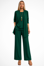 Women's Three Piece Matching Set with Open Front Cardigan and Wide Leg Trousers 18