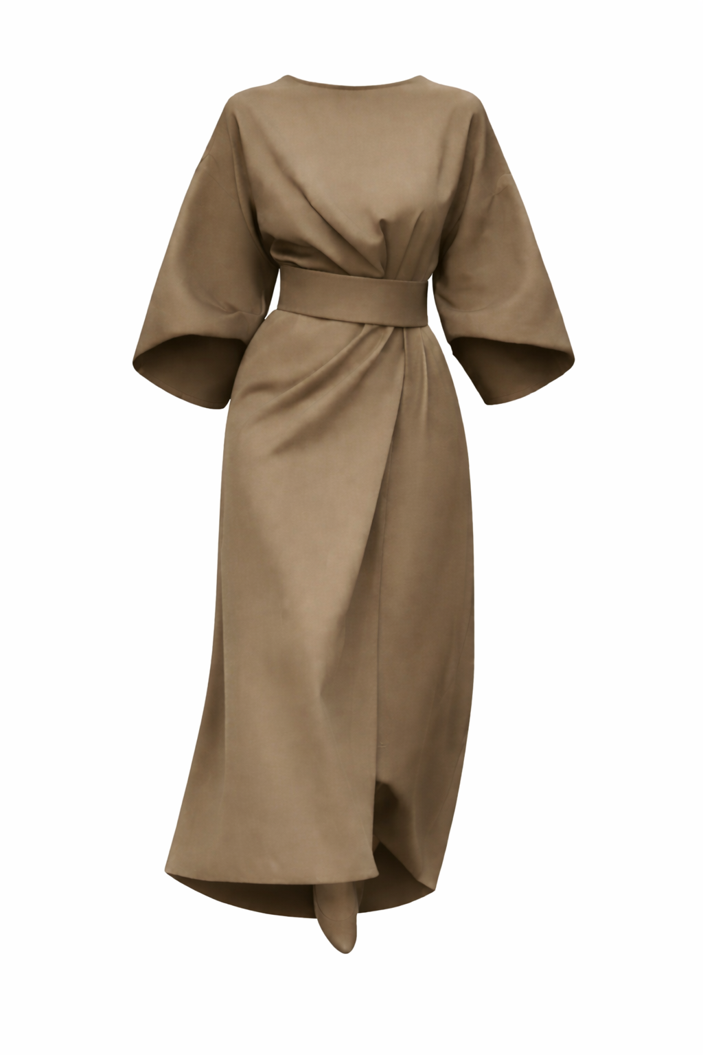 Women's Three-Quarter Sleeve Wrap Dress with Wide Belt 1