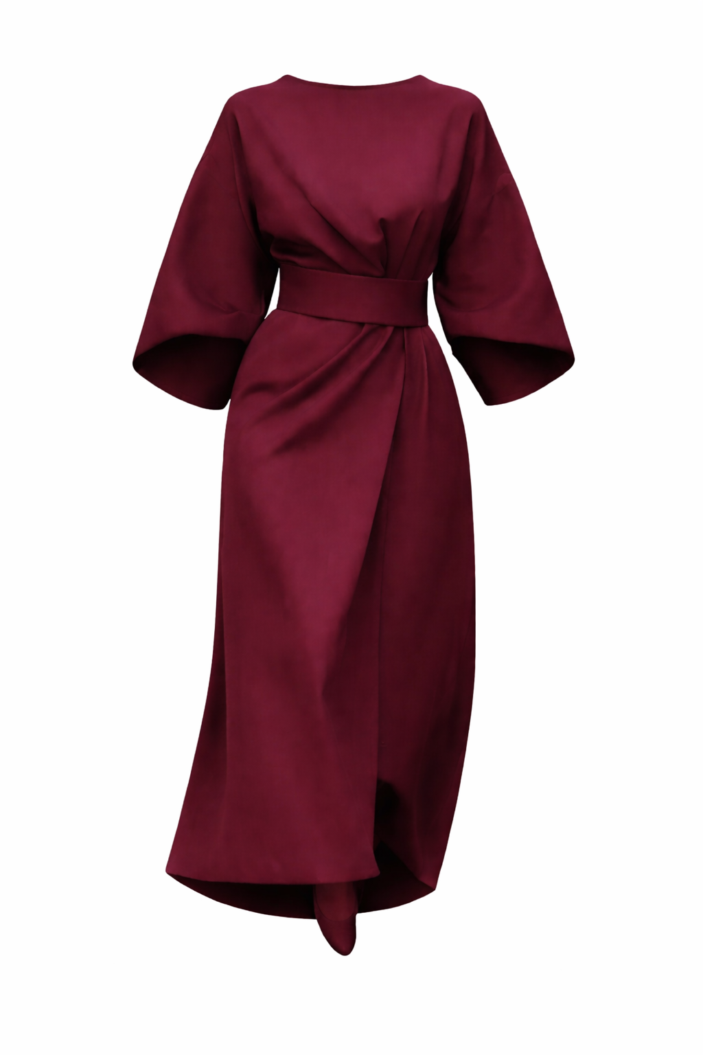 Women's Three-Quarter Sleeve Wrap Dress with Wide Belt 2
