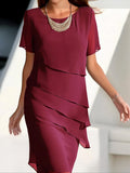 Women's Tiered Chiffon Midi Dress with Layered Hem 1