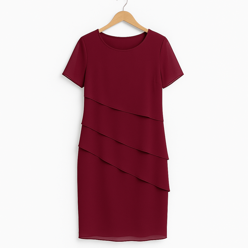Women's Tiered Chiffon Midi Dress with Layered Hem 2