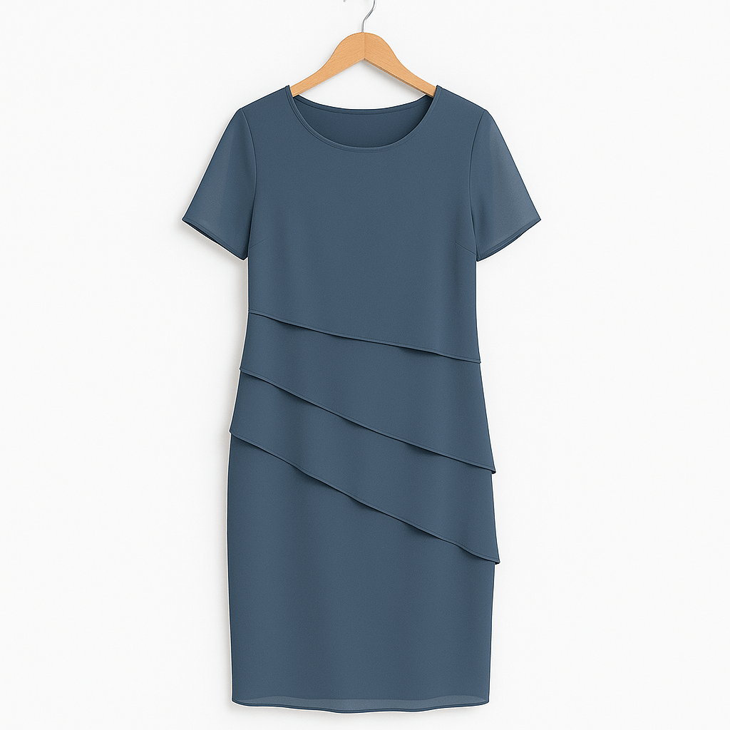 Women's Tiered Chiffon Midi Dress with Layered Hem 4