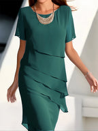 Women's Tiered Chiffon Midi Dress with Layered Hem 5