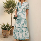 Women's Toile Print Maxi Dress with Puff Sleeves and Tiered Skirt 6