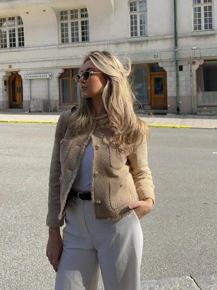 Women's Tweed Blazer with Tailored Fit and Structured Design 6