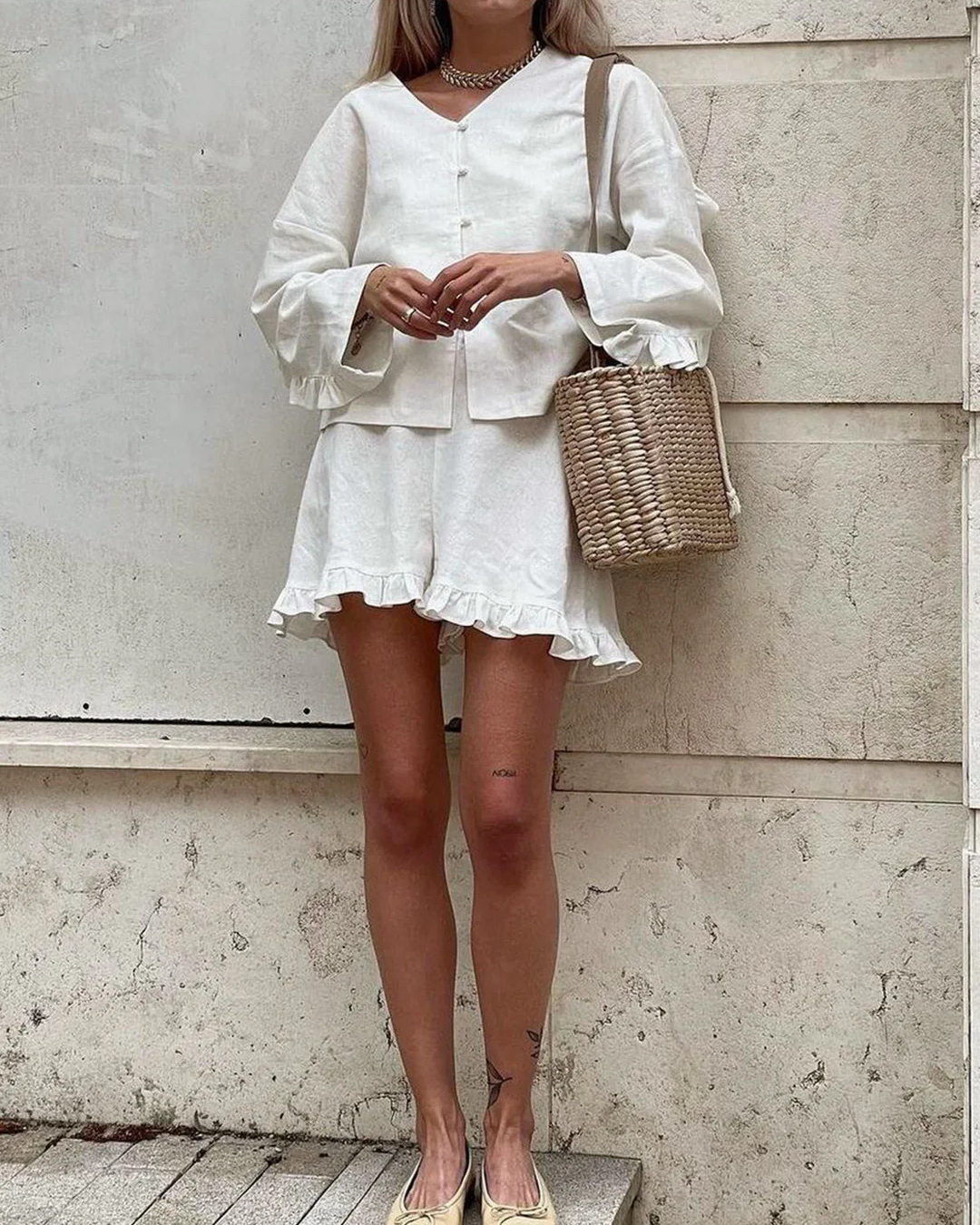Women's Two-Piece Co-Ord Set with Blouse and High-Waist Shorts 4