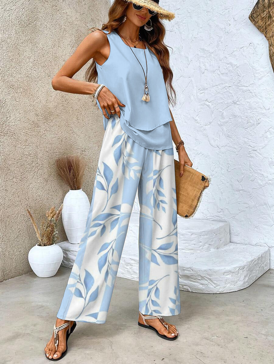 Women's Two Piece Set Sleeveless Top and Wide Leg Pants 2