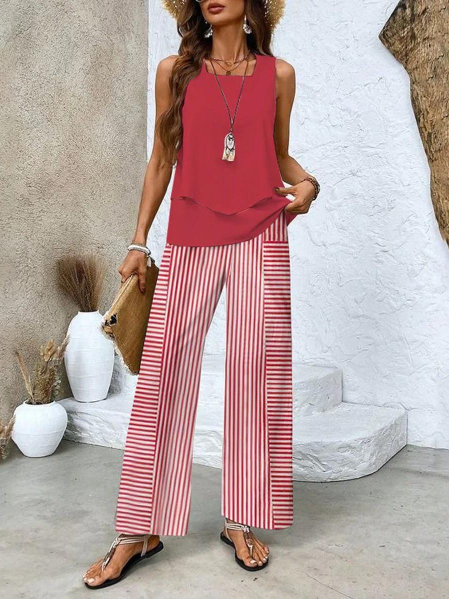 Women's Two Piece Set Sleeveless Top and Wide Leg Pants 4