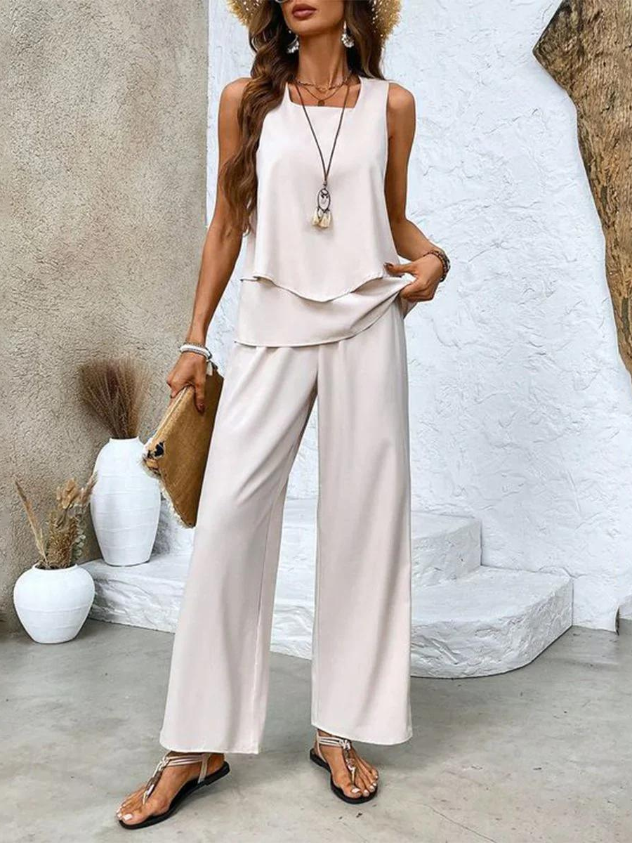 Women's Two Piece Set Sleeveless Top and Wide Leg Pants 5