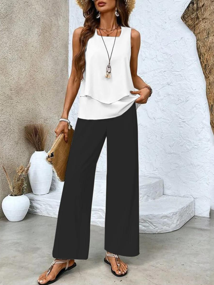 Women's Two Piece Set Sleeveless Top and Wide Leg Pants 7