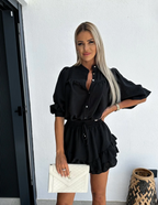 Women's Two-Piece Set with Button Front Blouse and Drawstring Mini Skirt 11