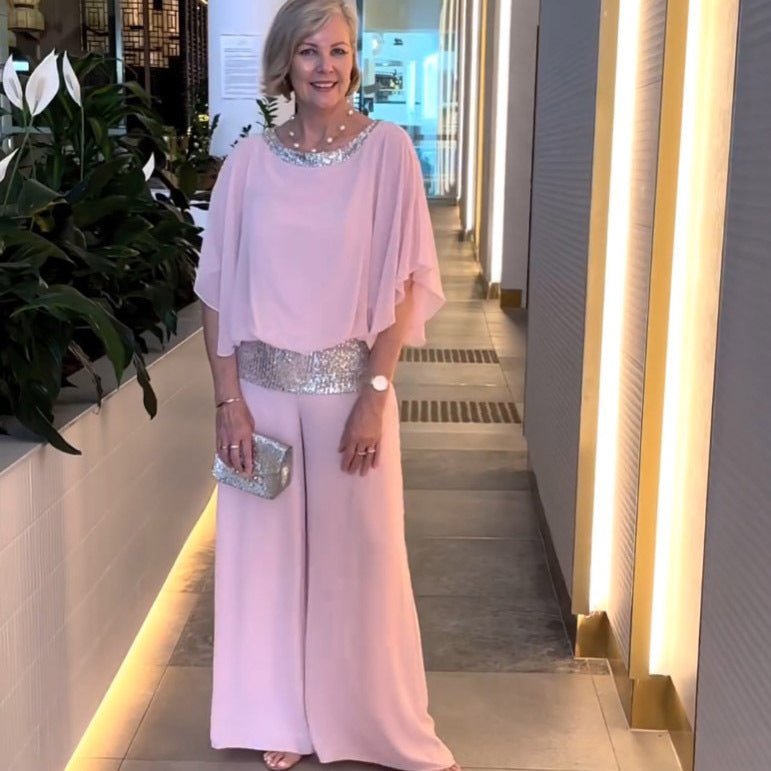 Women's Two-Piece Set with Draped Top and Wide-Leg Pants 1