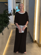 Women's Two-Piece Set with Draped Top and Wide-Leg Pants 10