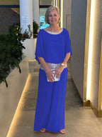 Women's Two-Piece Set with Draped Top and Wide-Leg Pants 2