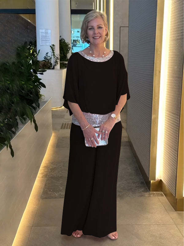 Women's Two-Piece Set with Draped Top and Wide-Leg Pants 3