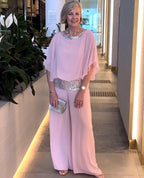 Women's Two-Piece Set with Draped Top and Wide-Leg Pants 4