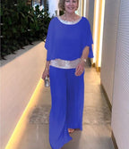 Women's Two-Piece Set with Draped Top and Wide-Leg Pants 5
