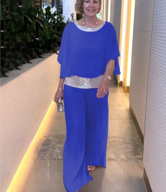 Women's Two-Piece Set with Draped Top and Wide-Leg Pants 5