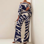 Women's Two-Piece Set with Off-Shoulder Lantern Sleeves and Print 5