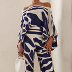 Women's Two-Piece Set with Off-Shoulder Top and Wide Leg Pants 3