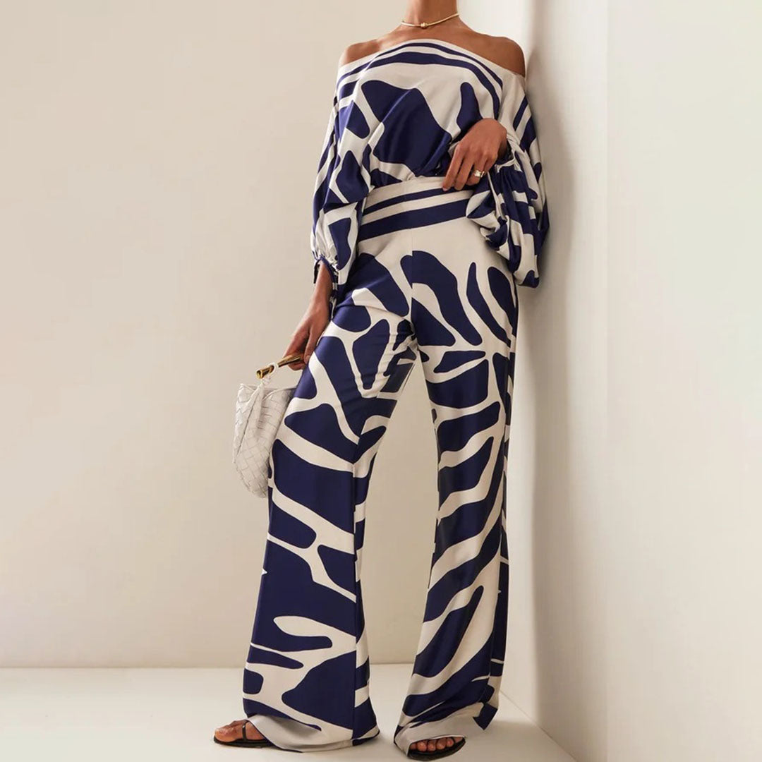 Women's Two-Piece Set with Off-Shoulder Top and Wide Leg Pants 5