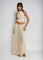 Women's Two Piece Set with Ruffled Halter Top and Maxi Skirt 1