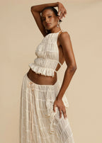 Women's Two Piece Set with Ruffled Halter Top and Maxi Skirt 2