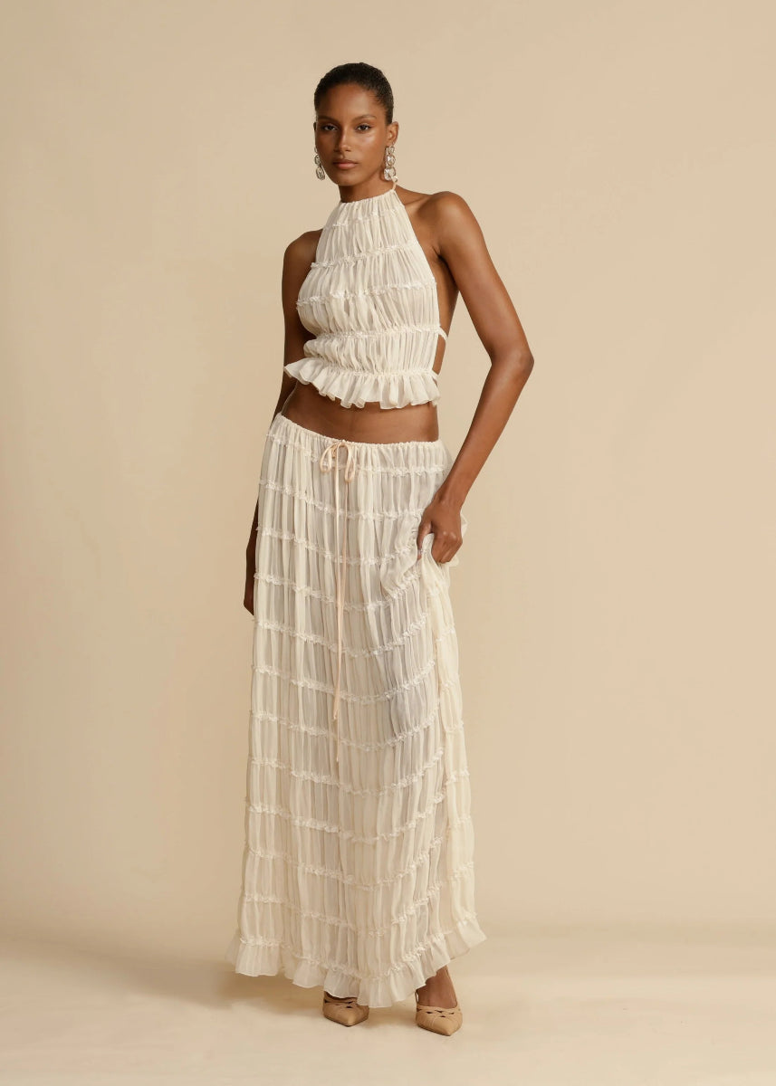 Women's Two Piece Set with Ruffled Halter Top and Maxi Skirt 3