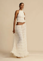 Women's Two Piece Set with Ruffled Halter Top and Maxi Skirt 4