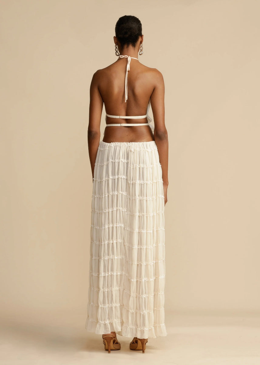 Women's Two Piece Set with Ruffled Halter Top and Maxi Skirt 5