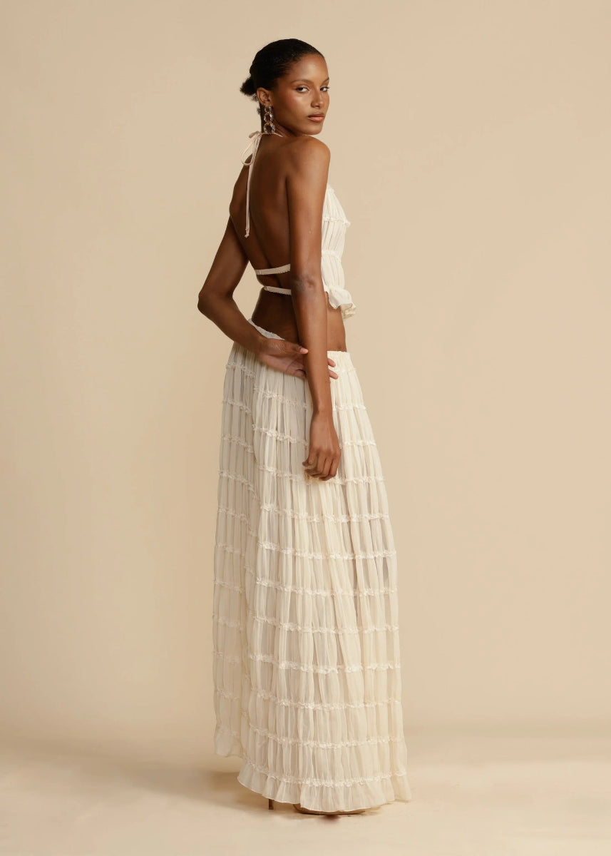 Women's Two Piece Set with Ruffled Halter Top and Maxi Skirt 6