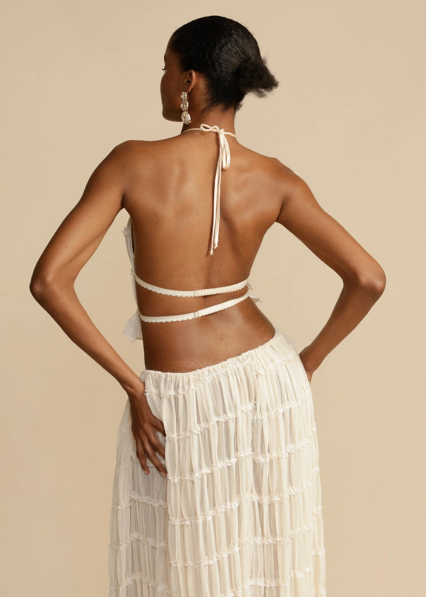 Women's Two Piece Set with Ruffled Halter Top and Maxi Skirt 7