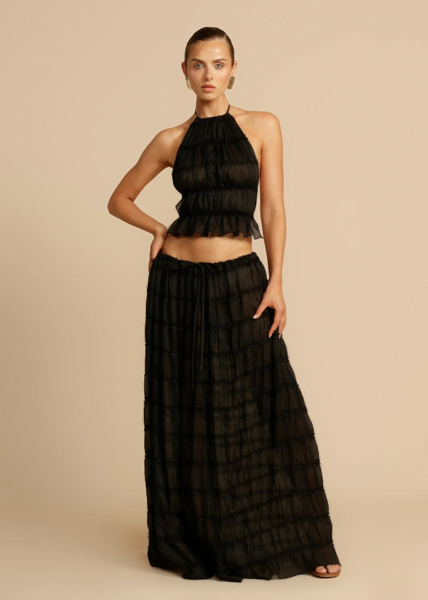 Women's Two Piece Set with Ruffled Halter Top and Maxi Skirt 8