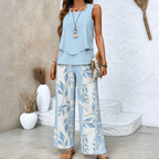 Women's Two-Piece Set with Sleeveless Layered Top and Wide-Leg Pants 2
