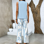 Women's Two-Piece Set with Sleeveless Layered Top and Wide-Leg Pants 3