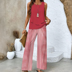 Women's Two-Piece Set with Sleeveless Layered Top and Wide-Leg Pants 4