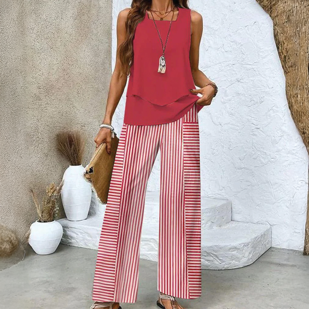 Women's Two-Piece Set with Sleeveless Layered Top and Wide-Leg Pants 4