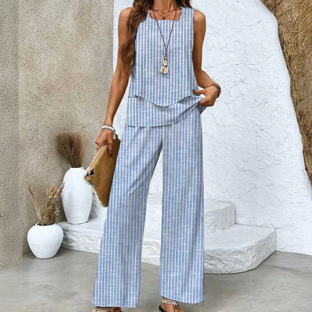 Women's Two-Piece Set with Sleeveless Layered Top and Wide-Leg Pants 7