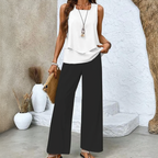 Women's Two-Piece Set with Sleeveless Layered Top and Wide-Leg Pants 8