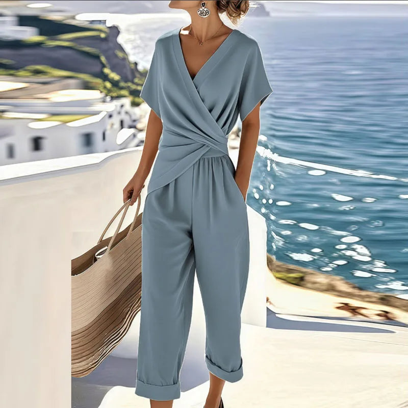 Women's Two-Piece Set with Wrap Top and Cropped Pants 2