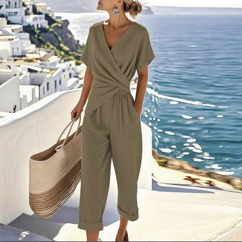 Women's Two-Piece Set with Wrap Top and Cropped Pants 3