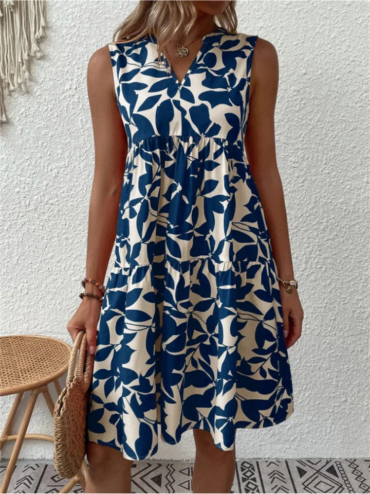 Women's V-Neck A-Line Dress with Floral Print 2