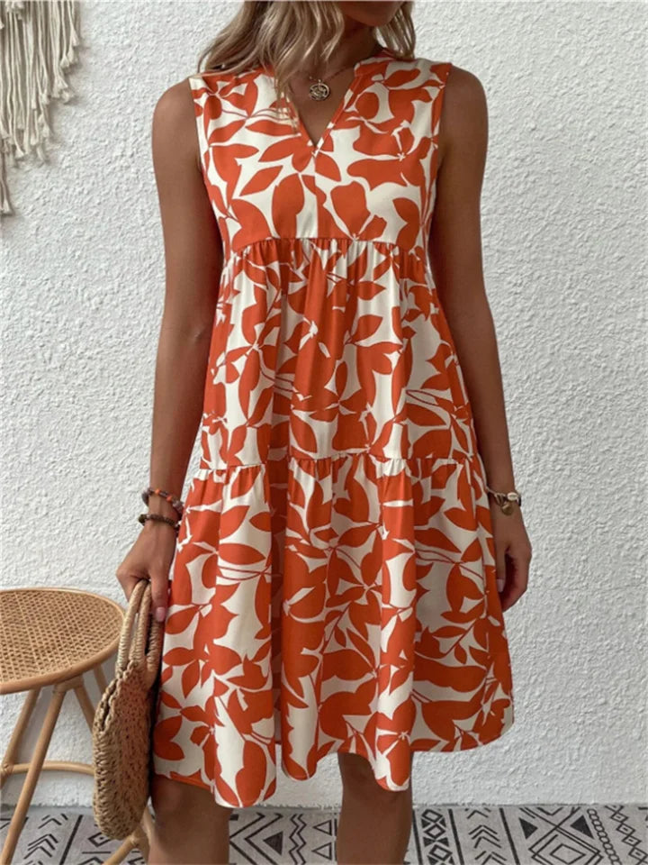 Women's V-Neck A-Line Dress with Floral Print 3