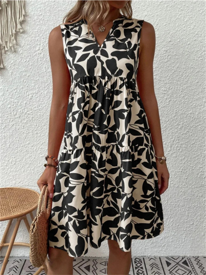 Women's V-Neck A-Line Dress with Floral Print 4
